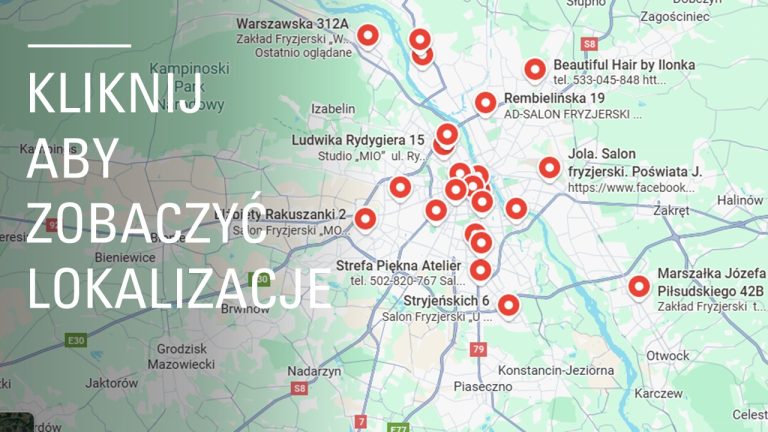 mapa z salonami fryzjerskimi zrzeszonymi w Cechu